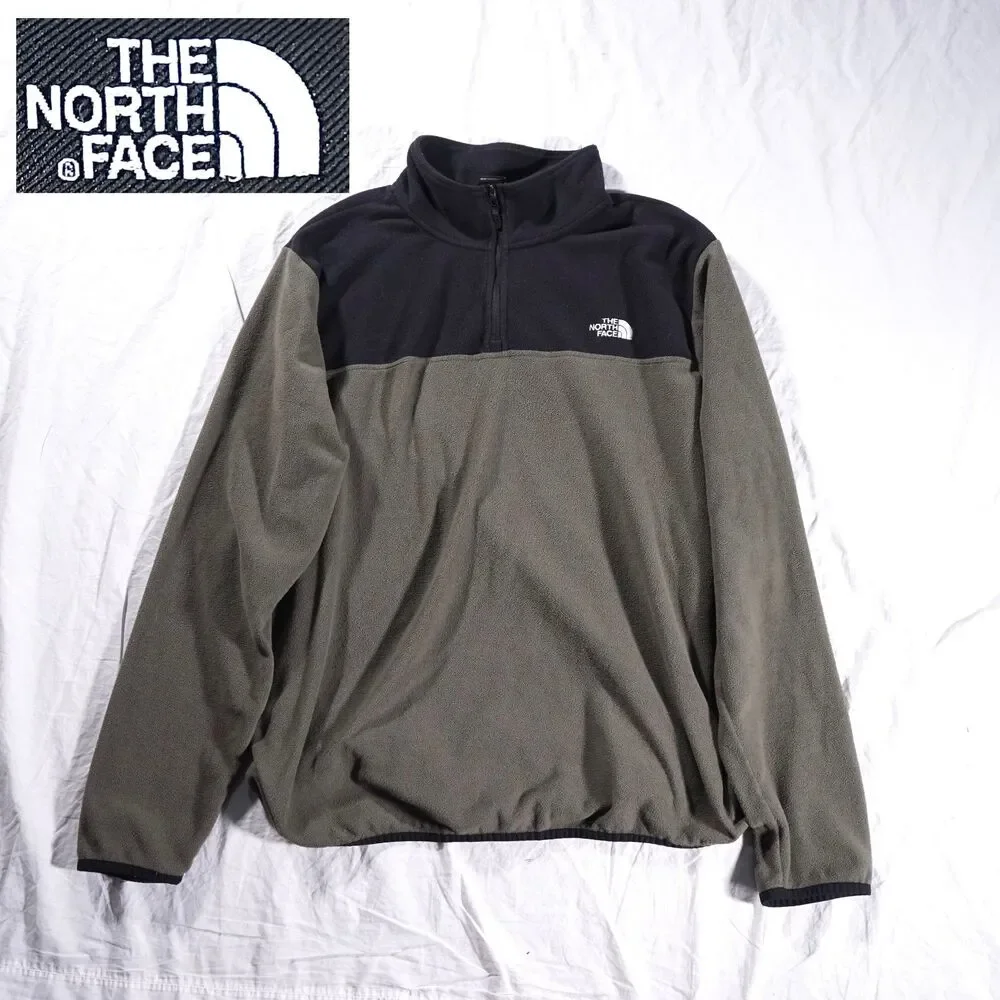 The North Face Quarter Zip Fleece Jacket Color Block Black Olive Mens XL